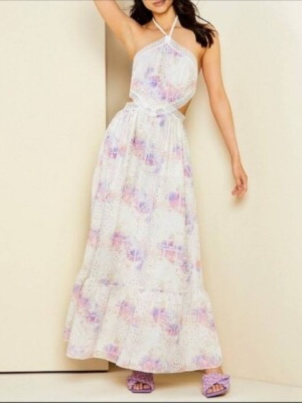Gianni Bini | Cosmos (Tie-Dye) Delaney Embroidered Eyelet Halter Maxi Dress 8